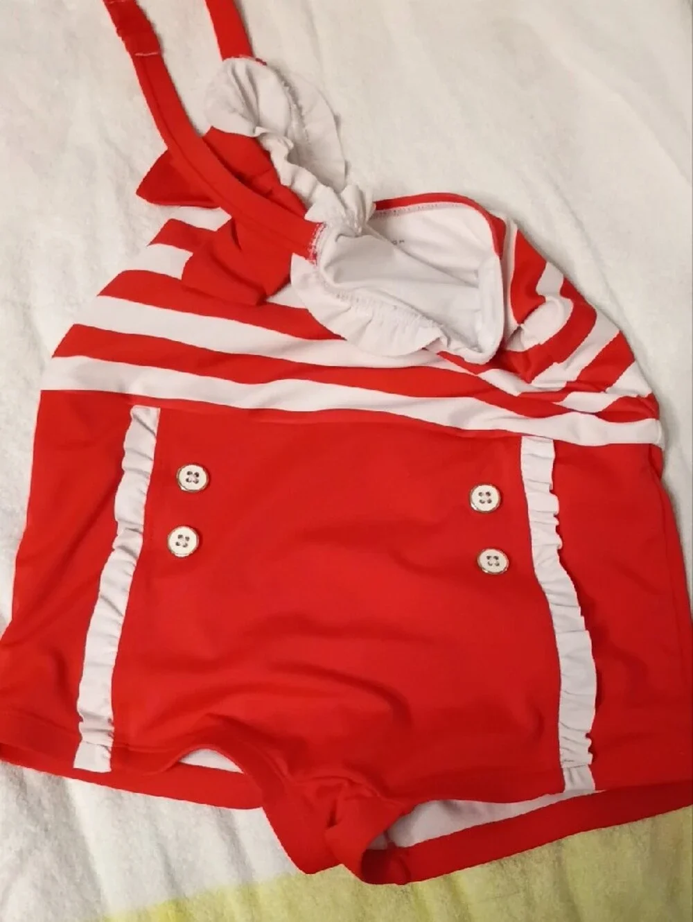 Janie and Jack Red and White Striped One-Piece with Bow
